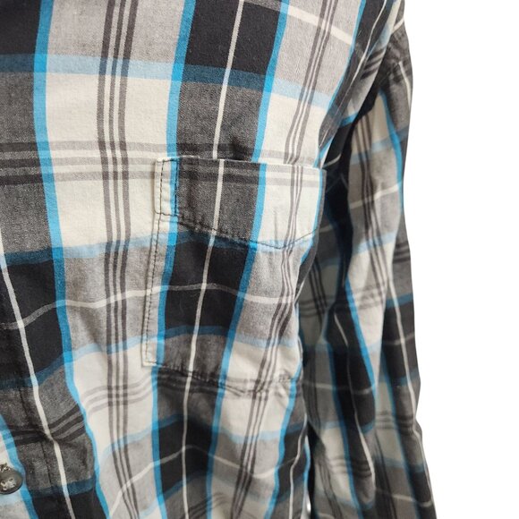 Wrangler Mens 2XL Long Sleeve Plaid Button-Up Shirt Blue Black - Picture 6 of 10
